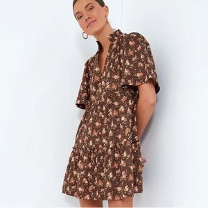 Tuckernuck Crawford Dress Rosewood Chintz Ruffles Floral Brown NEW XS or 2